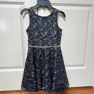 Nanette Lepore Girls Navy w/ Metallic Gold Floral Stich Detailing Size US 10-12